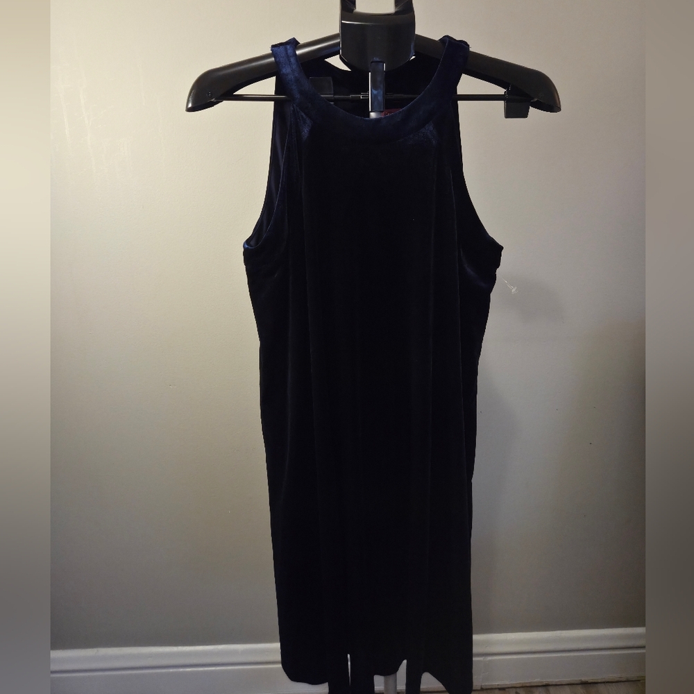 Navy Velvet Halter Swing Dress - Picture 3 of 12